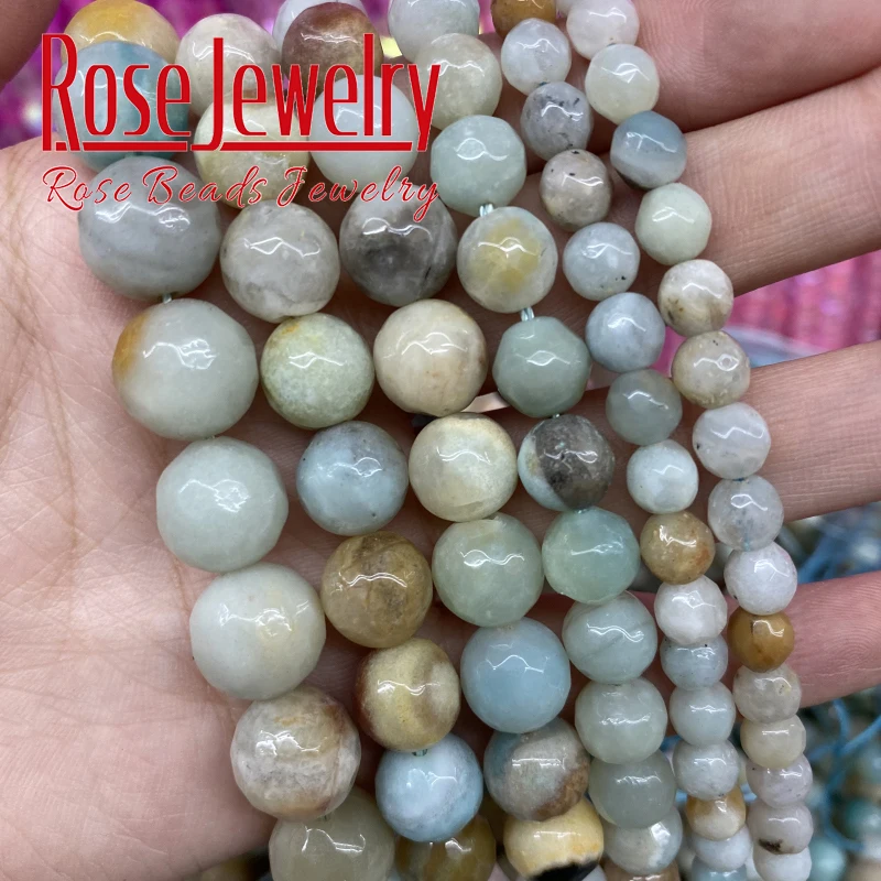 

4 6 8 10 12 mm Faceted Amazonite beads natural stones Round loose beads for jewelry making charm bracelet necklace diy 15"Strand