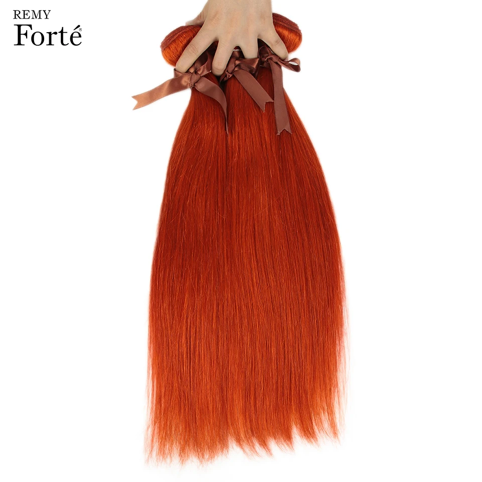 Remy Forte Straight Hair Bundles With Closure Blonde Bundles With Closure Brazilian Hair Weave Bundles 3/4 Bundles Orange hair