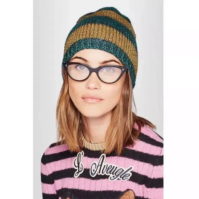 

Spring Autumn Winter Gold Stripe Color Stitching Contrast Color Joker fashion headgear Casual women Hat