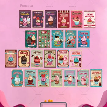 

Sweet CupCake Metal Tin Sign Vintage Plaque Retro Iron Poster Wall Art Decor Kitchen Cafe Cake Shop Decorative Billboard Plates