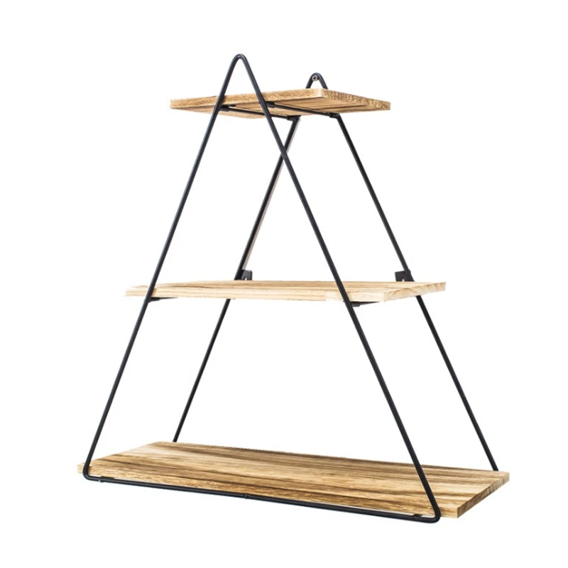 

Wooden Retro Storage Racks Hanging Decoration Iron Art Triangle House Shelf Bedroom Wall Book Figurines Display Crafts Shelves