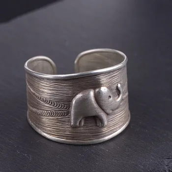 

FNJ Elephant Bangle 925 Silver Big Statement Open Size Statement Original S925 Sterling Silver Bangles for Women Fine Jewelry