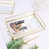 Nordic Retro Storage Tray Gold Rectangle Glass Makeup Organizer Tray Dessert Plate Jewelry Display Home Kitchen Decor 4