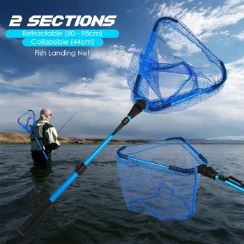 

2 Section Collapsible Catch Fishing Net Foldable Aluminum Alloy Long Handle Telescopic Fish Catching Landing Nets Gear