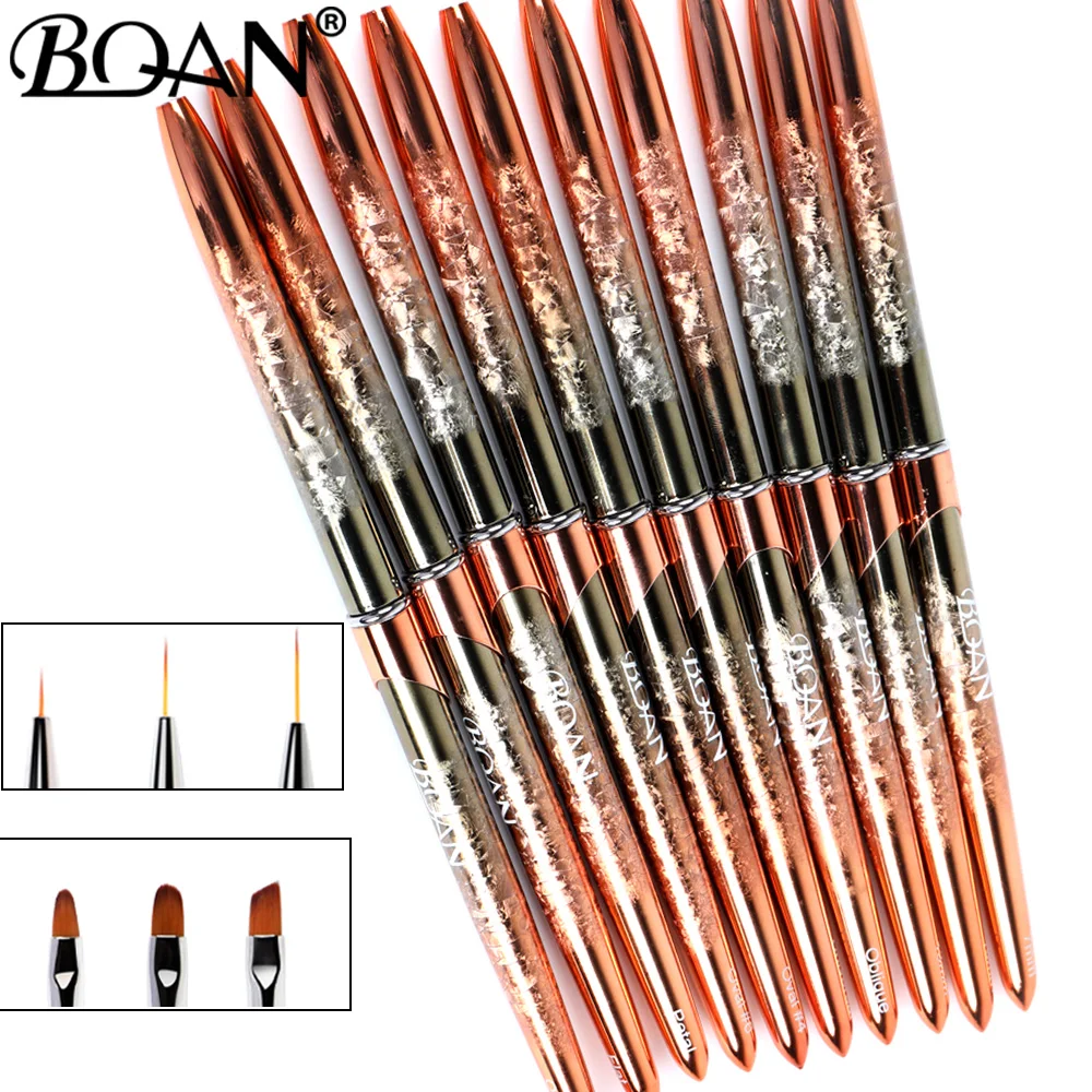 BQAN NEW Rose Gold Nail Art Brush Diamond Gradient Nail Brush Line Painting Brushes Nails Crystal Acrylic Liner Drawing Pen 2