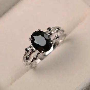 

S925 Silver Inlaid Zircon Black Onyx Crystal Zircon Super Flash Single Oval Bright Full Micro Diamond Women's Ring