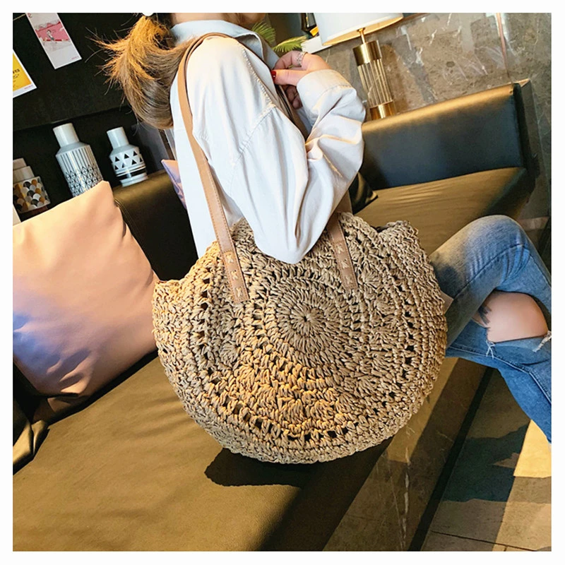 Bolso redondo de paja para mujer, bandolera mimbre, tejido a mano, para playa, verano, 2021|Bolsos hombro| - AliExpress