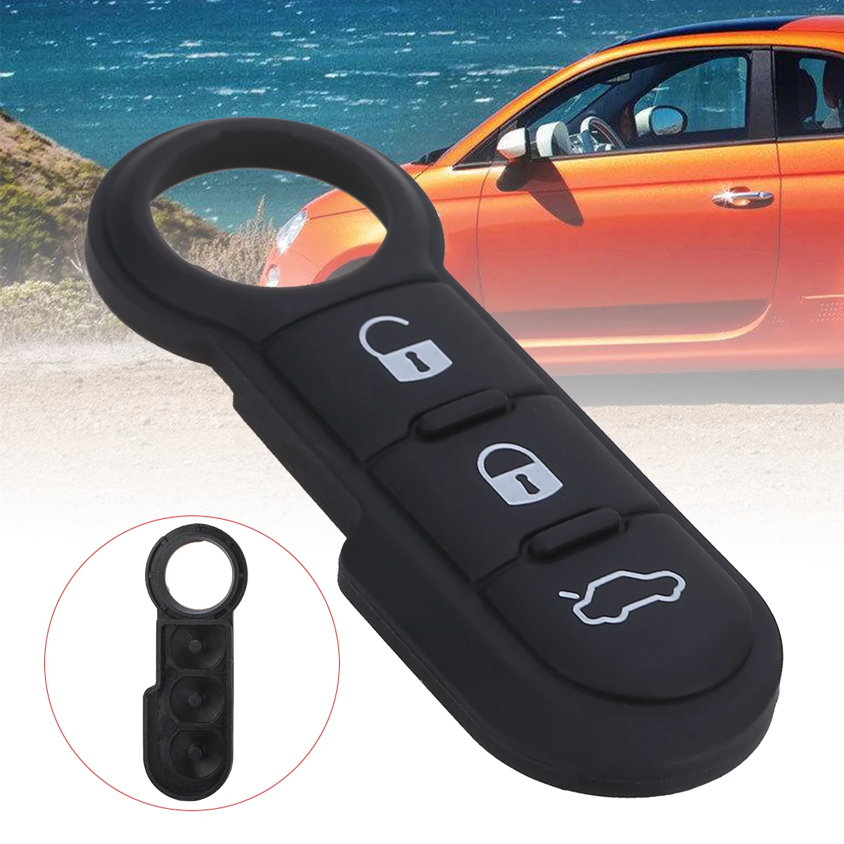 1PC Car Key Rubber Pad Lock/Unlock/Trunk 3 Buttons Case For Fiat 500 Panda Abarth Punto Remote Control Key Fob Cover
