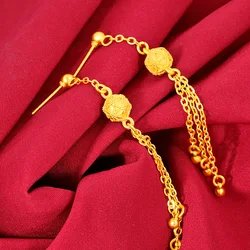 Fashion 14K Yellow Gold Drop Earring for Women Long Tassel Stud Earring Flower Shape Wedding Birthday Fine Jewelry Gold Gifts