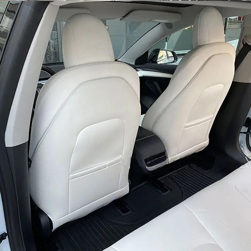 Carbon Fiber Seat Anti-kick Mat Pad Protector For tesla model 3 Y Seat Back Leather Cover Mat 2Pcs