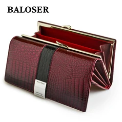 BALOSER Women Fashion Genuine Leather Wallet Credit Card ID Holder Purse High Capacity Long Clutch