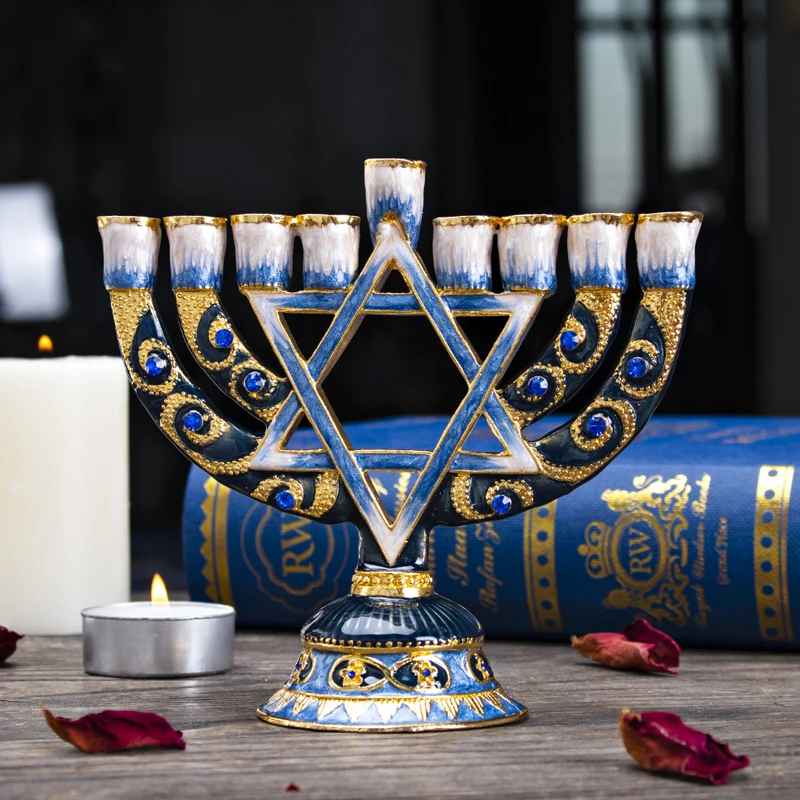 H& D 9 ветка Маген Давид Менора ручная роспись подсвечник коллекция для Hanukkah Shabbat Рождественская церемония домашний Декор подарок