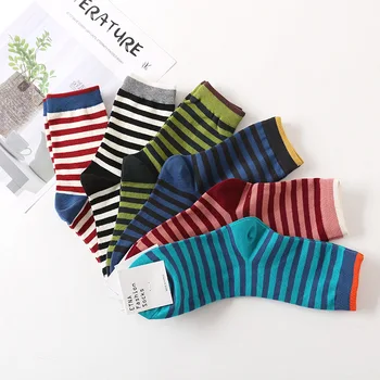 

Imported from South Korea Hose Socks Women's Multi-color Stripe Simple Casual Versatile Combed Cotton Comfortable Bunching Socks