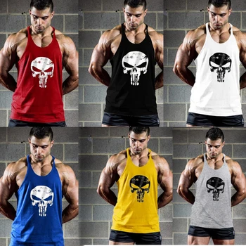 

Skull Bodybuilding Stringer Run Tank Tops Stringer Sleeveless Fitness Jogging Tank Top Men Gyms Clothing Singlet Cotton Vest