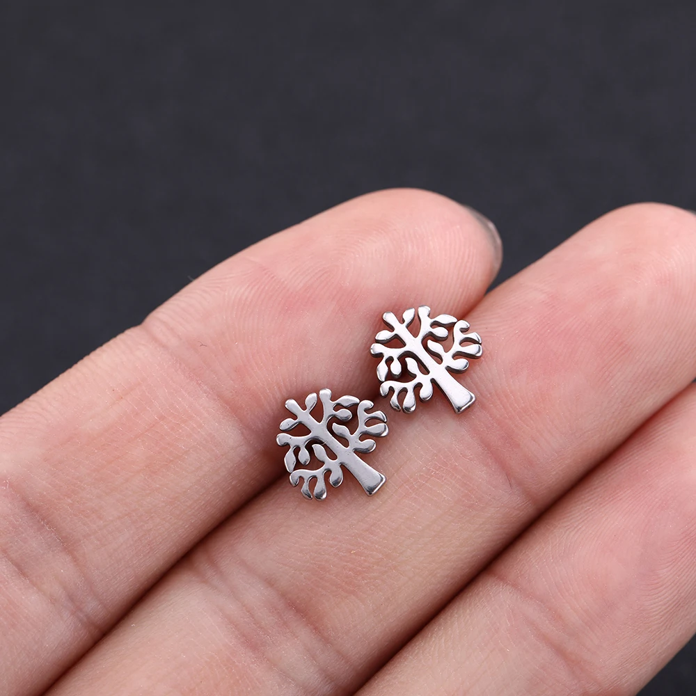 COOLTIME Life Tree Charm Blessing Ear Nails Personal Small earches Aretes De Acero inoxiable Para Mujer рождественские