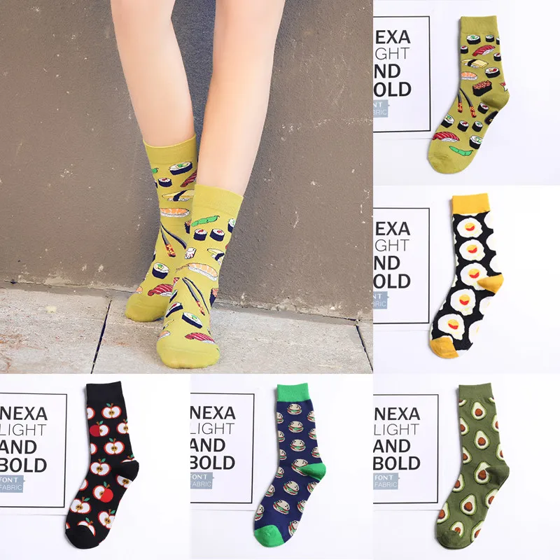 Женские трубчатые носки с принтом фруктового гамбургера, модные женские короткие носки Skarpetki, повседневные носки, мягкие хлопковые носки, одноцветные носки