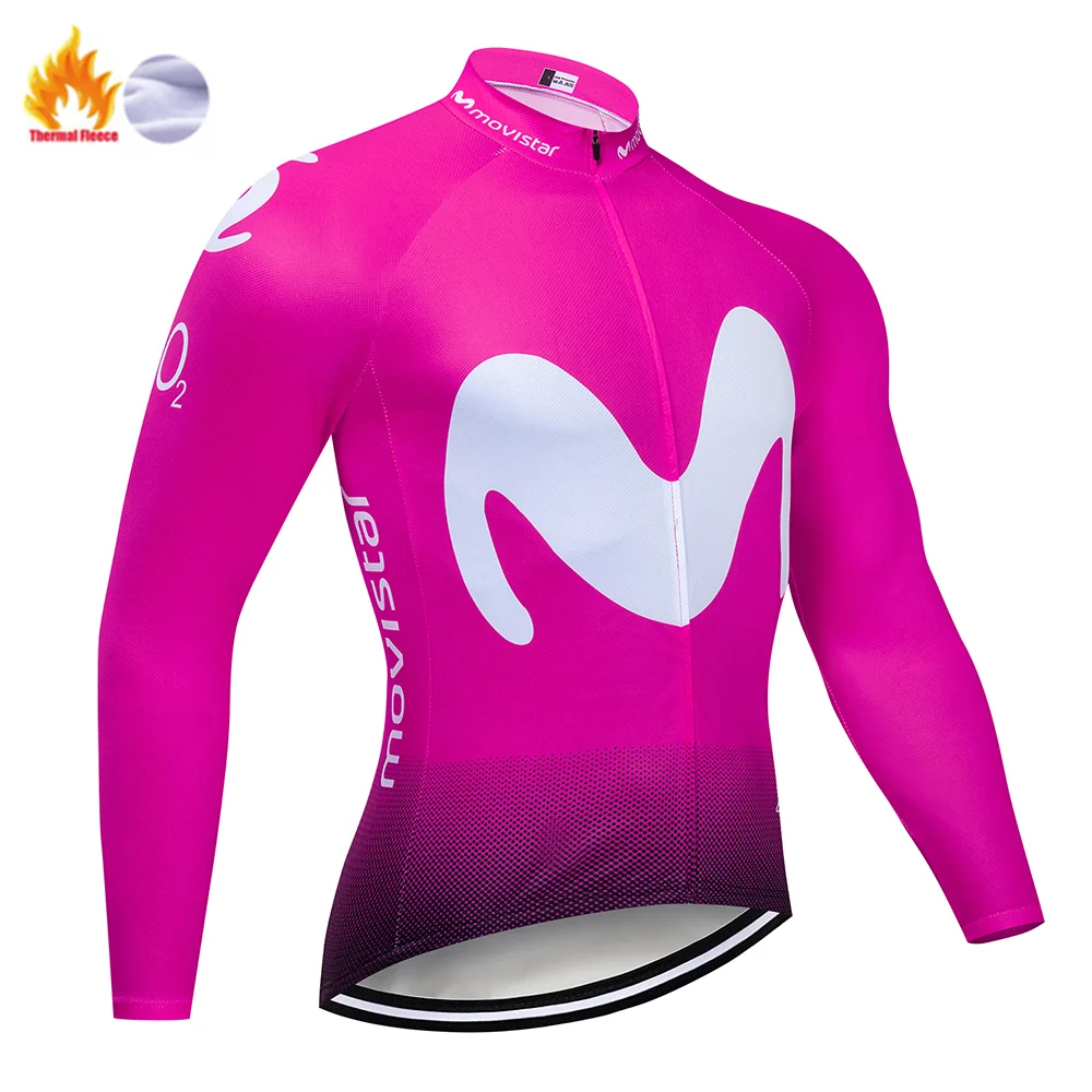 Winter Jersey Флуоресцентный зеленый Movistar Team зимний термальный флис Джерси MTB Велоспорт нагрудник брюки комплект теплая куртка Одежда дорожный велосипед одежда - Цвет: Winter Jersey