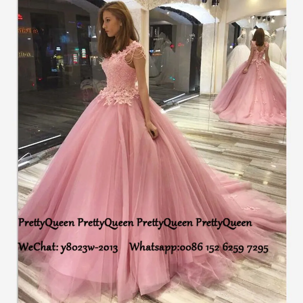 

Pink Lace Wedding Dress With Tassels Beads Appliques 2020 Luxury Pink Long Puffy A Line Bridal Dresses Gown Vestido De Noiva