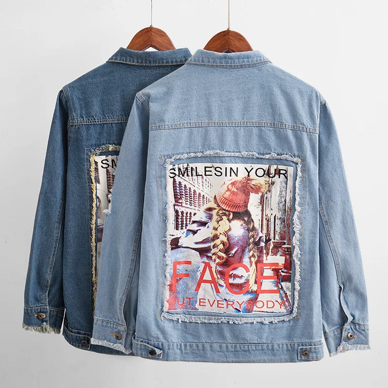 

Loose Coat Woman Loose Autumn 2019 Cowboy Short Loose Coat Embroidery Student Suit-dress