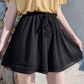 

2020 New Summer Chiffon Shorts Korean Ladies Double Layer High Waist Wide Leg Shorts Casual Loose Skirt Short For Women