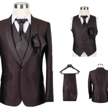 Коричневый Блейзер с отворотами жениха свадьба формальный случай мужской Slim Fit костюм на выпускной костюм из трех частей(пиджак+ брюки+ жилет
