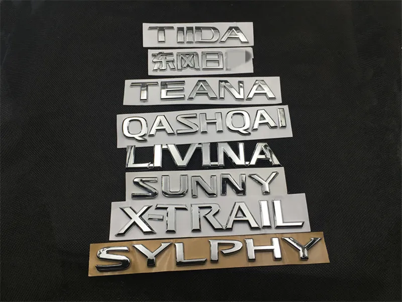 

Car Styling For Nissan X-Trail TEANA TIIDA QASHQAI SYLPHY ABS Displacement English sign Emblem Badge Letters Rear Tail Sticker