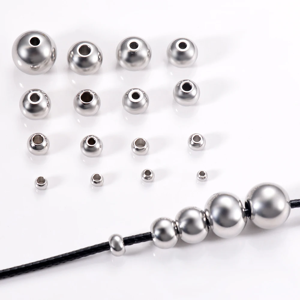 50Pcs/Lot Silver Color Stainless Steel Spacer Beads Loose Ball With Hole Charm Bracelets Bangles DIY For Jewelry Making 3