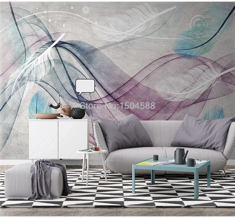 Modern Abstract Art Wallpaper 3D Colorful Feather Line Murals Living Room TV Sofa Background Wall Decor Papel De Parede Frescoes