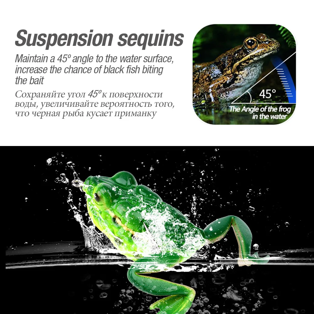 DONQI 1Pcs 6cm 16g Frog Silicone Fishing Lure Artificial Rubber Soft Bait 3D Eyes 5 Colors WithTreble Hook Frog Soft Fish Lure主图01 (5)