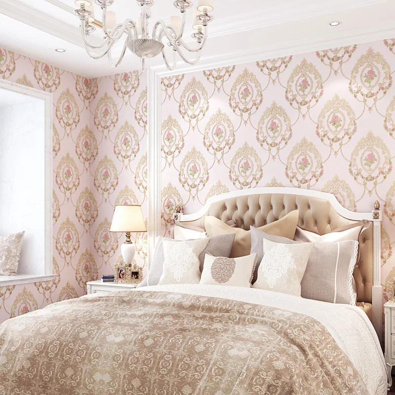 

3D Nonwoven Fabric Coining Simple European Wallpaper Warm Pastoral Style Bedroom Living Room Wall Beauty Salon Wallpaper