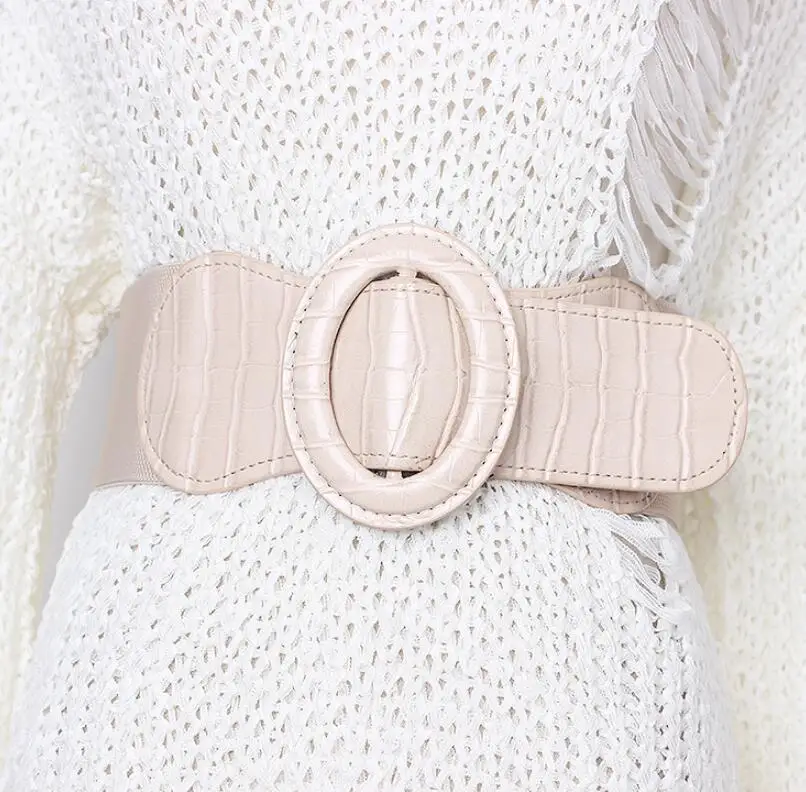 beige Женская подиумная мода эластичная искусственная кожа каммербуны женское платье Корсеты пояс с пряжкой Украшение широкий пояс R1991 - Цвет: beige