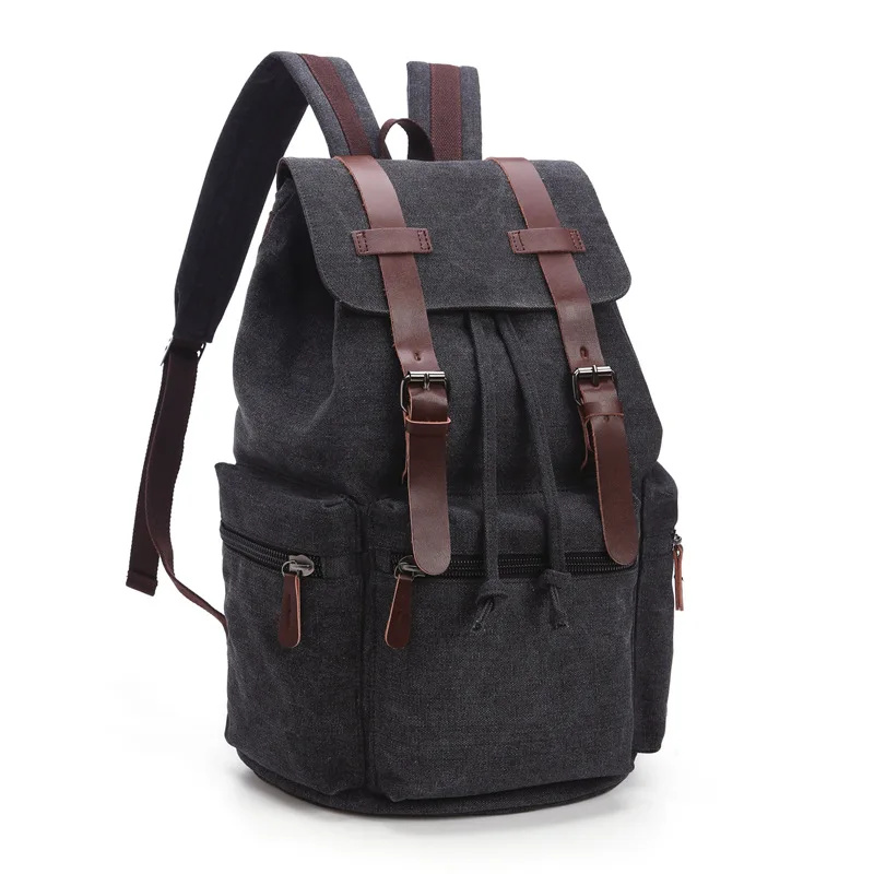

Ougger Youth Backpack Men's Travel Bags Big Black Canvas Normcore/Minimalist Casual Climbing Bags with Belts for Outdoor Motion
