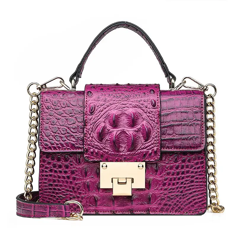 FUNMARDI маленькая сумка на плечо с замком и клапаном, дизайнерская женская сумка из крокодиловой кожи, сумка через плечо с ремешком на цепочке, женская сумка из искусственной кожи WLHB2009 - Цвет: Фиолетовый