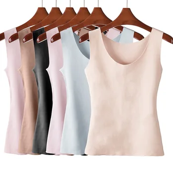 Thermal Underwear Warm Body Tops Vest Women Sleeveless Slim Seamless O Neck Prayger Spandex Solid Standard 1030