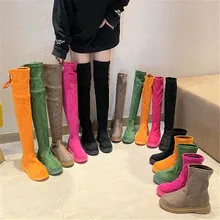 Изящные пикантные Женские Сапоги выше колена; модные разноцветные женские сапоги до бедра; сезон осень-зима; сапоги из эластичной ткани; Botas Mujer
