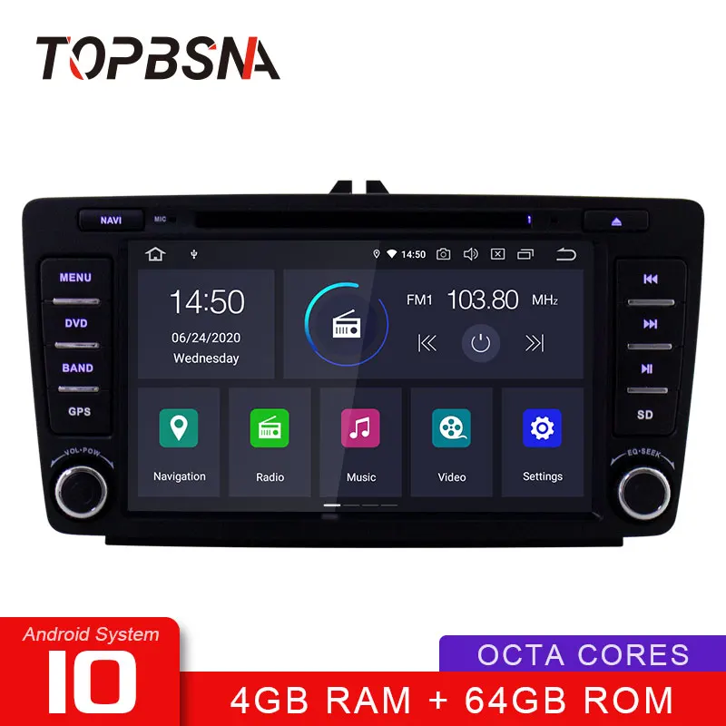 US $353.88 TOPBSNA Android 10 Car DVD Radio Player For Skoda Octavia 20052008 WIFI Multimedia GPS Navigation 2 Din Car Video Stereo Audio