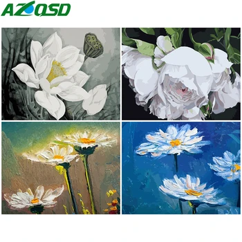 

AZQSD Oil Painting By Number Canvas Kits Lotus DIY Unframe Unique Gift Coloring By Numbers Flower Handpainted Painting Art
