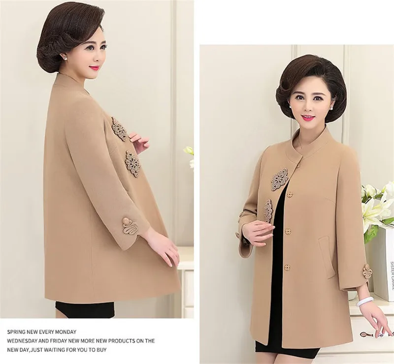 Новое шерстяное пальто для женщин среднего возраста осенне-зимнее модное повседневное шерстяное пальто с круглым вырезом Большие размеры женские тренчи 5XL F1037