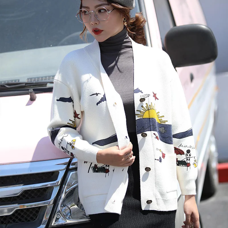 Женский кардиган с v-образным вырезом Вязание свитер японский в стиле «Mori Girl с длинным рукавом Однобортный женские свитера Осенняя женская одежда