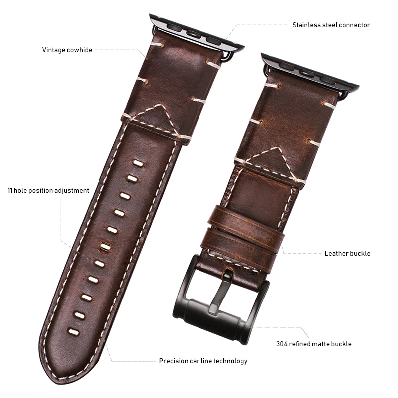 Brown Onthelevel Crazy Horse кожаные ремешки для часов Apple Watch ремешки 42 мм ремешок для часов аpple наручные часы аксессуары для iWatch 1/2/3/4 - Цвет ремешка: Brown
