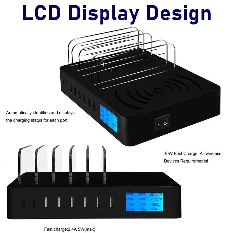 Universal QI Wireless Charger USB Fast Charger LCD