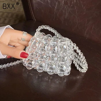 

[BXX] Handmade Beaded Weave Crossbody Bags For Women 2020 Summer New Small Solid Color Shoulder Handbags Ladies Travel Bag HM965