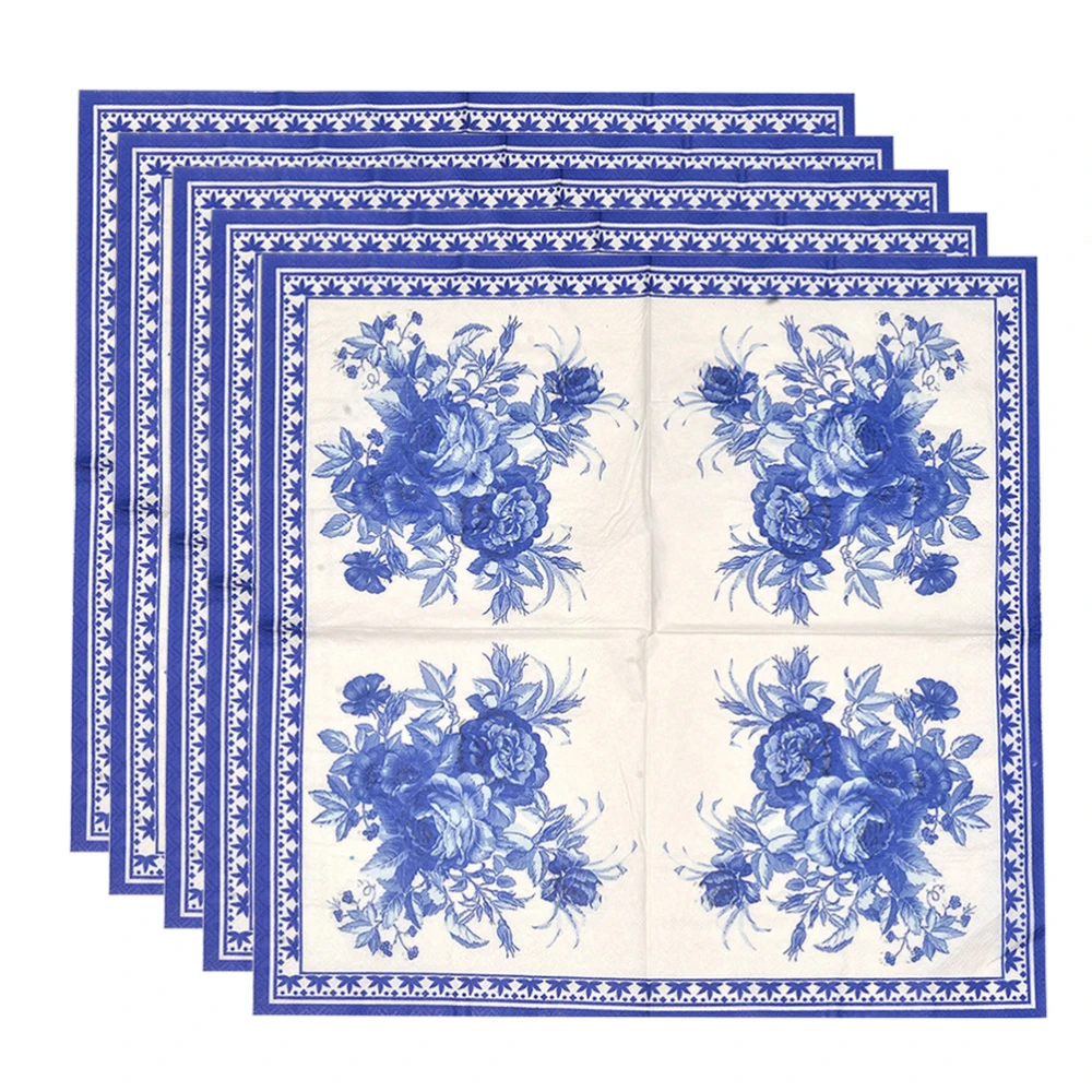 Papel de seda de la servilleta desechable para restaurante y Hotel,  Impresión de Gardenia azul, 80 Uds., azul + blanco|Vajilla de fiesta  desechable| - AliExpress