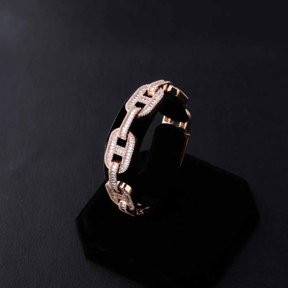 Banhado a Gelo para Fora Topgrillz Miami Grande Caixa Fecho Cubana Link Pulseira Charme Ouro Prata Baguette Zircon Masculino Hip Hop Jóias 14mm 19 link pulseira charme ouro prata banhado a