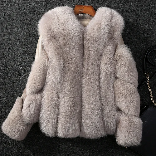 Light Brown Новинка, женское теплое короткое пальто из натурального Лисьего меха, зимняя меховая куртка, верхняя одежда, пальто из натурального Лисьего меха для женщин, горячая распродажа - Цвет: Light Brown
