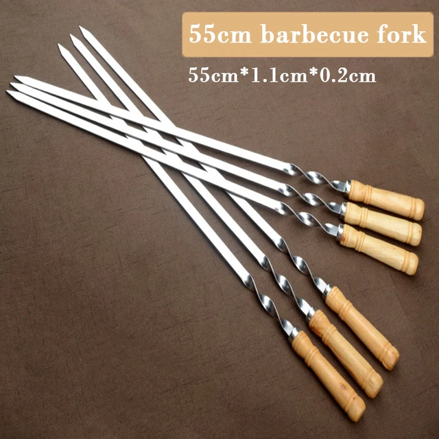 55 Cm 21,5 "Bbq Nyársai Hosszú Fogantyú Shish Kebab Barbecue Grill Stick Wood Bbq Villa Rozsdamentes Acél Szabadban Tű 6-12Db