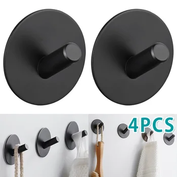 

4Pcs Black Robe Hook Wall Hook Towel Hook Stainless Steel Coat Hook Strong Suction Rustproof Hook Hanger For Kitchen Bathroom