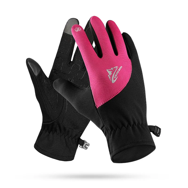 Зимние теплые уличные перчатки водонепроницаемые и ветрозащитные мотоциклетные электромобили мужские и женские перчатки для верховой езды антифриз перчатки - Цвет: rose Red
