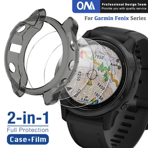 2-в-1 защитный чехол + защита для экрана для Garmin Fenix 7 7S 7X 6 6S 6X Pro 5 5S Смарт-часы силиконовый чехол и закаленное стекло