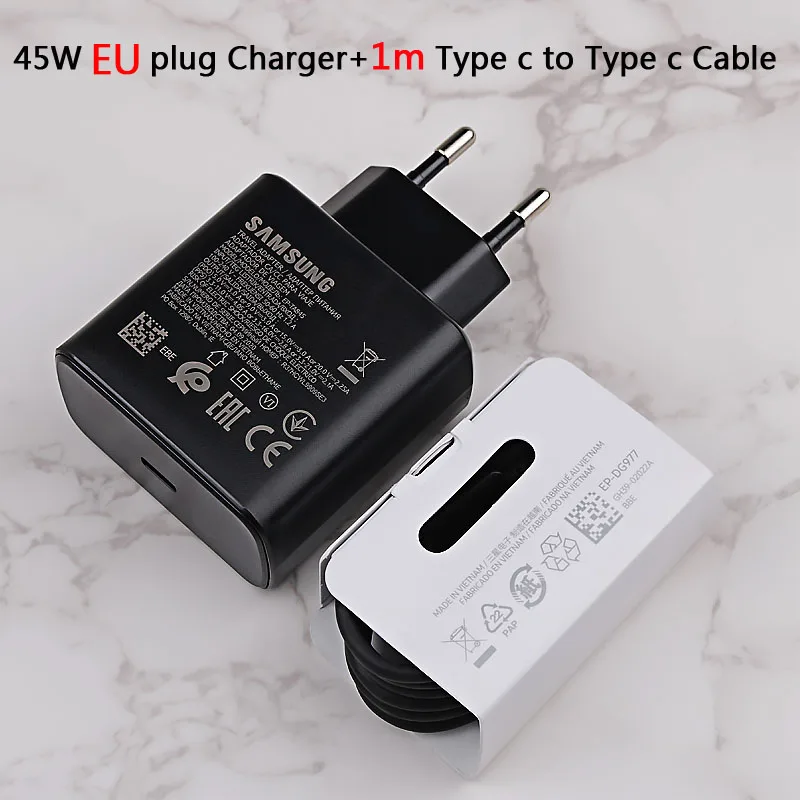 Original Samsung Fast Charger 45W Fast Type C Adapter Cable for Samsung GALAXY Note 10 20 S20 Plus S20 Ultra S21 A71 A80 A91 wallcharger Chargers